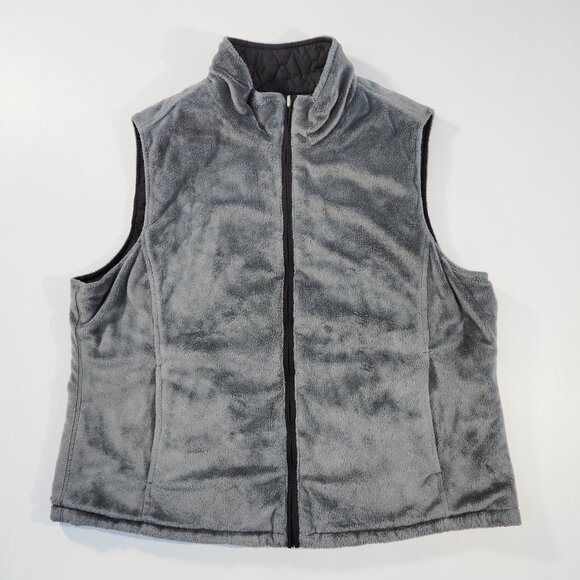 Free Country Vest Womens Extra Large Black Gray Reversible Quilted Faux Fur Soft - Picture 2 of 9